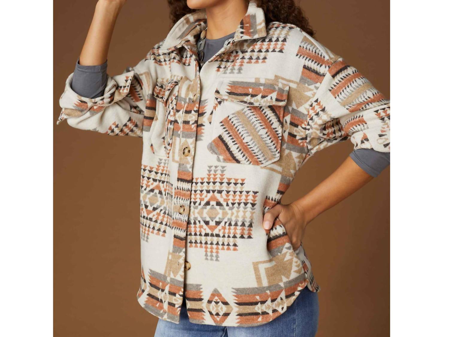 Coco + Carmen - Carrina Aztec Print Shacket With Pockets