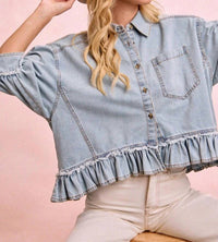 Bibi - Ruffled Hem Button Up Top