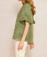 Entro - Bubble Sleeve V-Neck Top