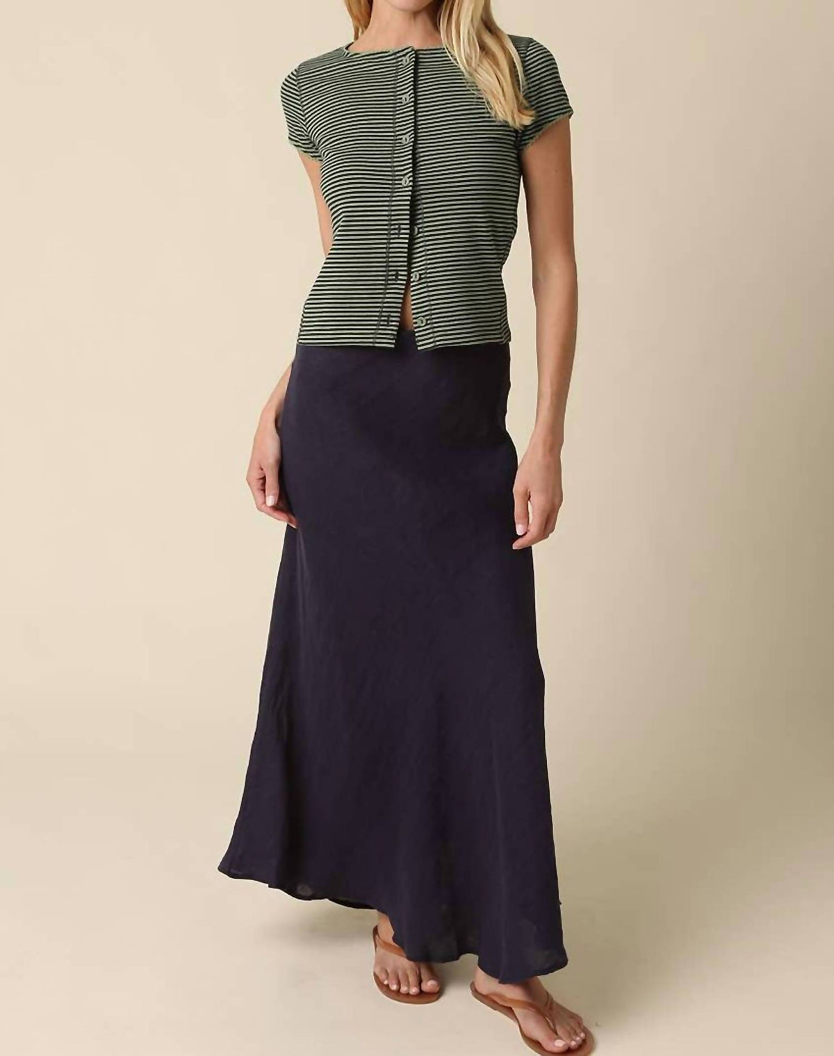 Olivaceous - Tahni Striped Button-Front Top