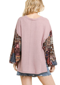 Umgee - Paisley Print Waffle Knit Top