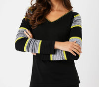 French Kyss - Women's Two Tone Sleeve V Neck Top