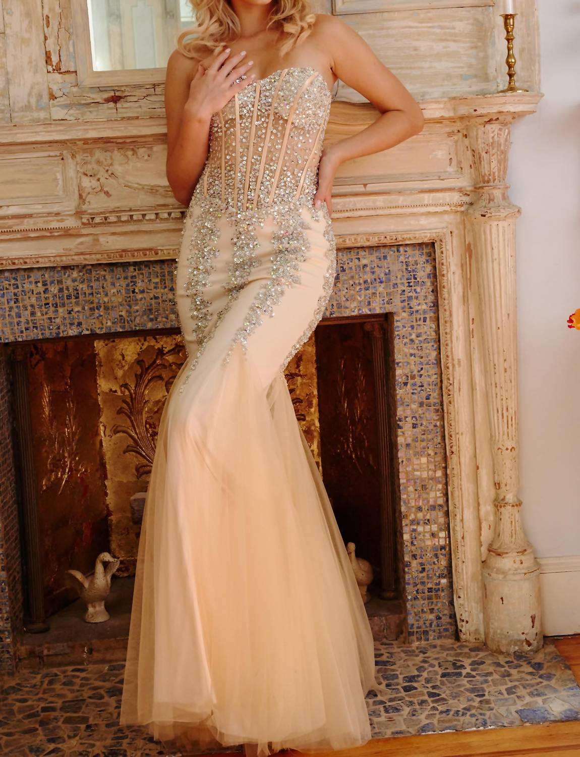 Jovani - Embellished Corset Bodice Prom Dress