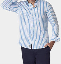 Buki Barrett Stripe Long Sleeve Tech Shirt in blue white - men's long sleeve top