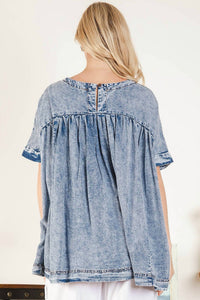 Blue Velvet Babydoll Washed Top With Pockets in blue - women's blouse - alternate view