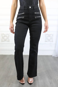 Surelymine - Double Zipper Detail Flared Slack Pant