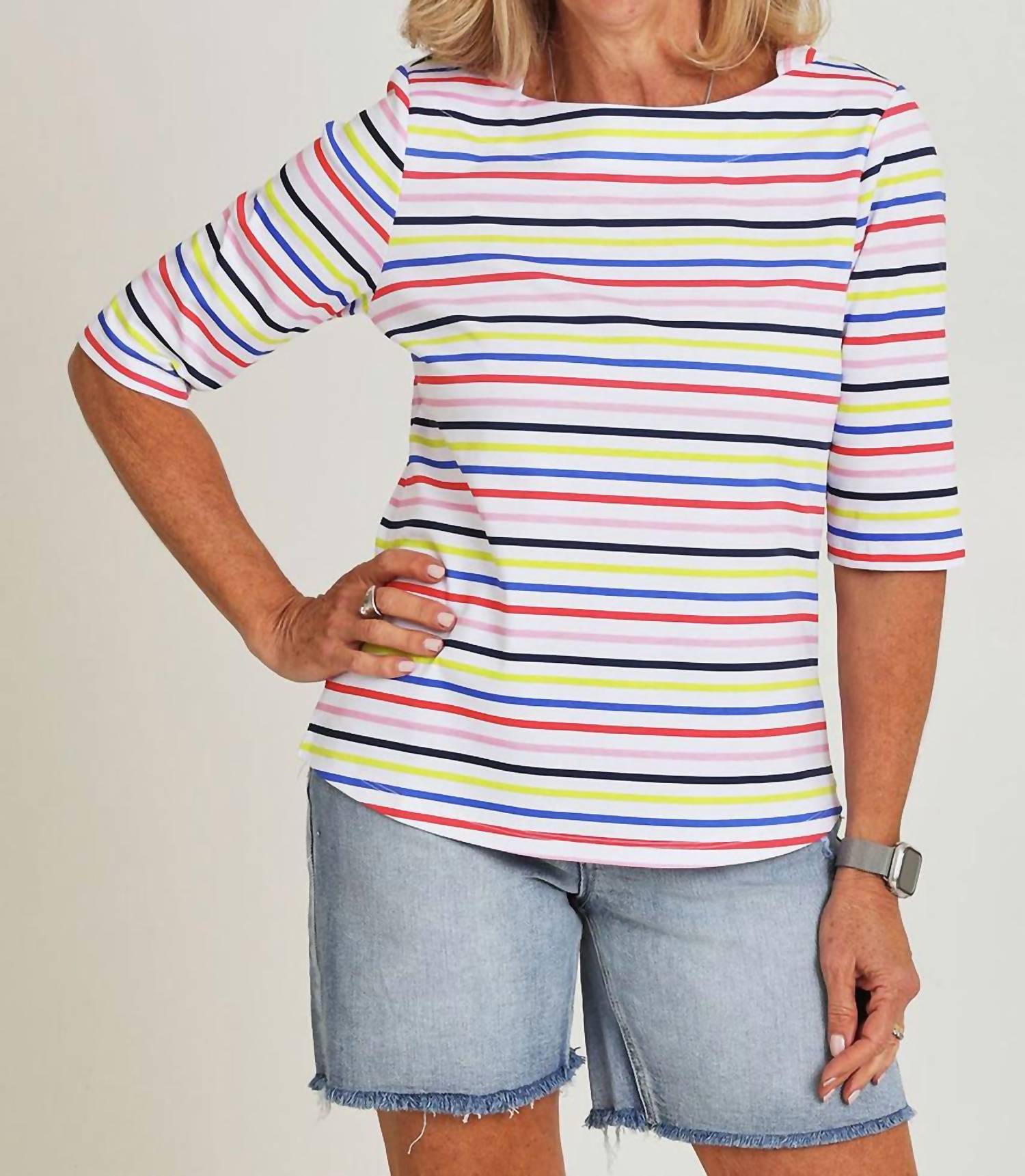 FOIL Even Keel 3/4 Sleeve Top in papaya - women's blouse - detail view