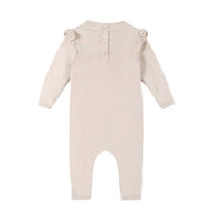VIVERANO Organics Kid's Floral Embroidered Ruffle Sweater Jumpsuit in stone - kids' item - detail view