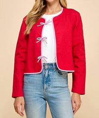 Tcec - Emily Quilted Long Sleeve Accented Bow Jacket