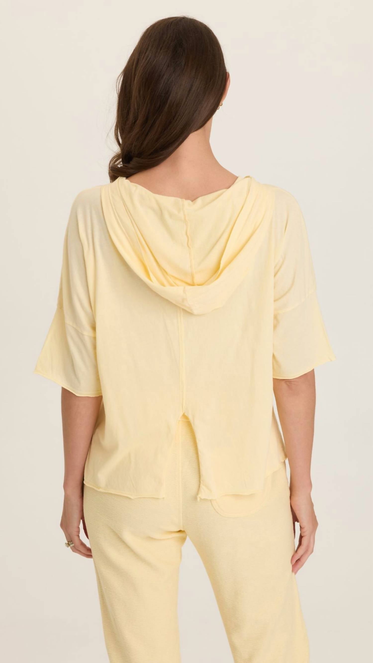 Wearables Lunaria Coen Jersey Short Sleeve Hooded Tee in luscious butter yellow - women's top - alternate view