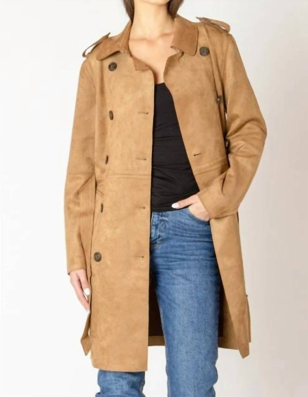 Black Tape - Faux Suede Trench Coat