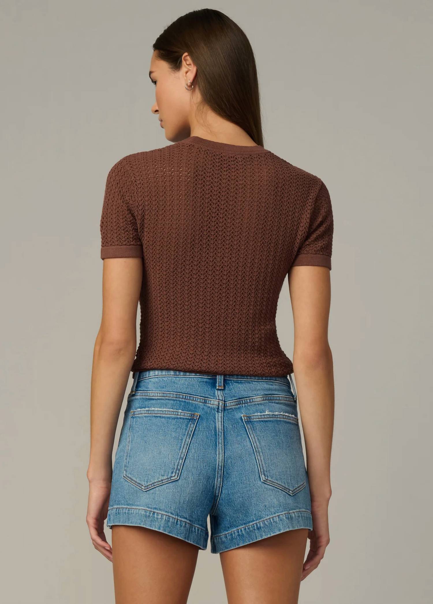 Joe's Jeans The Crochet Baby Tee in chocolate - women's shirt - alternate view