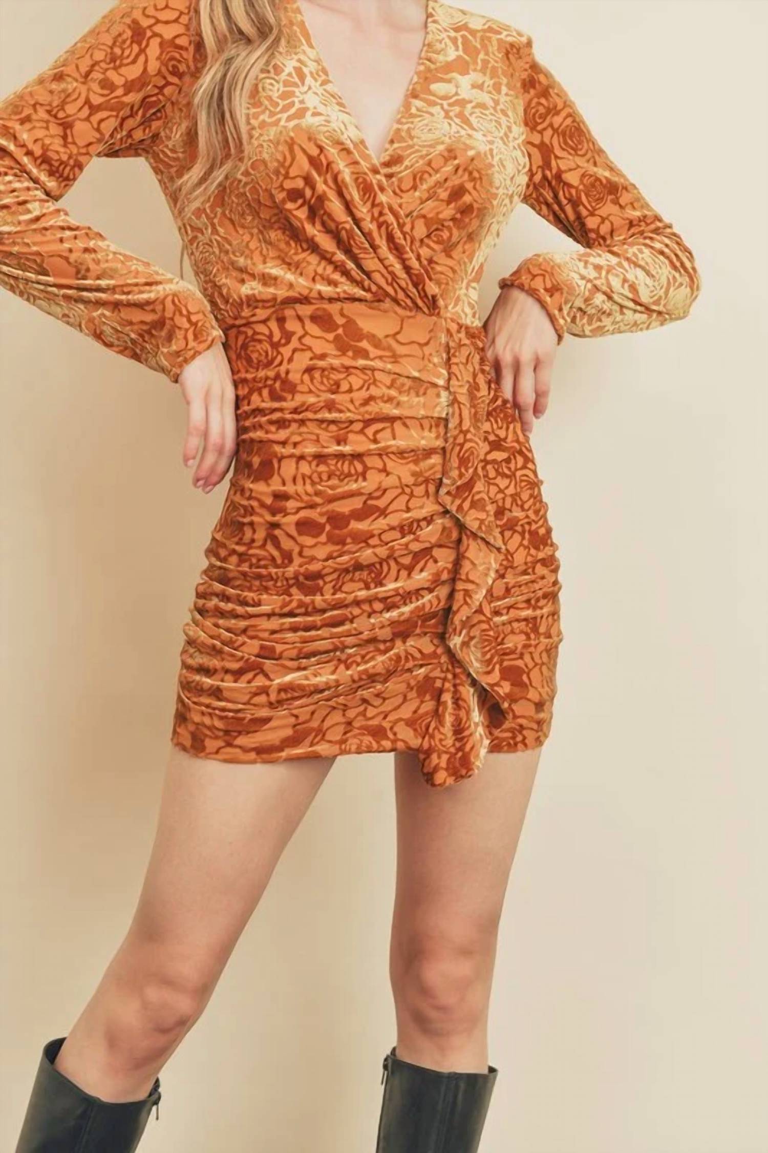 Dress Forum - Velvet Burnout Ruched Mini Dress