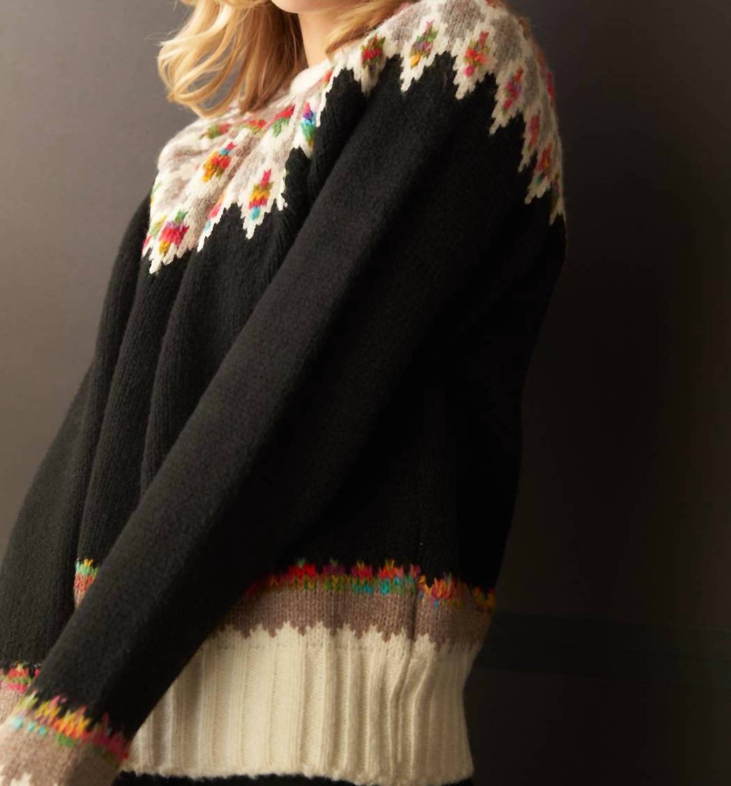 En Creme - Fern & Feather Pattern Knit Sweater