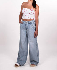Sky To Moon - Women's Strapless Ditsy Floral Ribbon Top