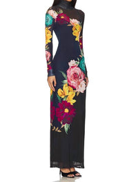 AFRM Billie Long Sleeve Maxi Dress in navy block floral - women's dress - detail view