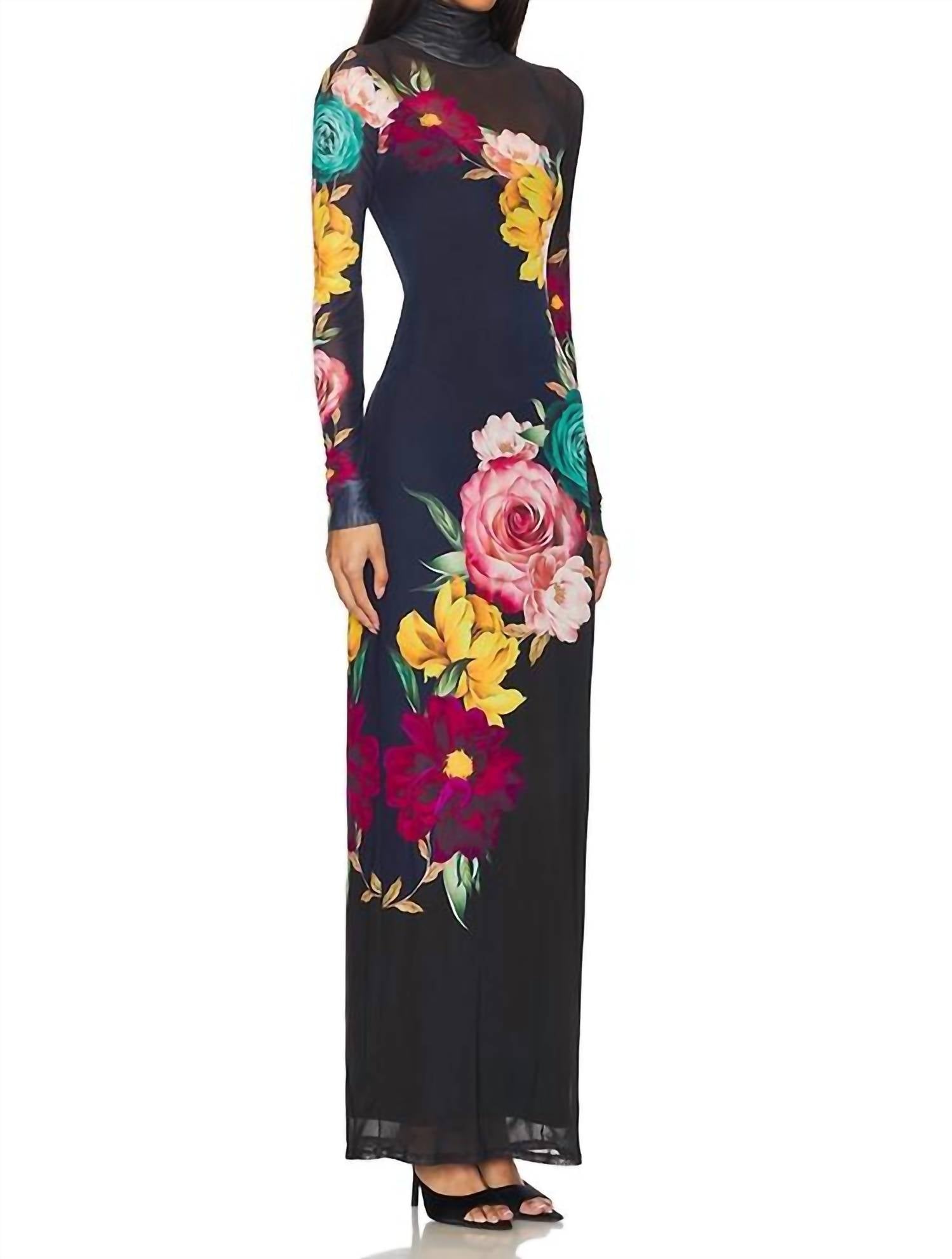 AFRM Billie Long Sleeve Maxi Dress in navy block floral - women's dress - detail view