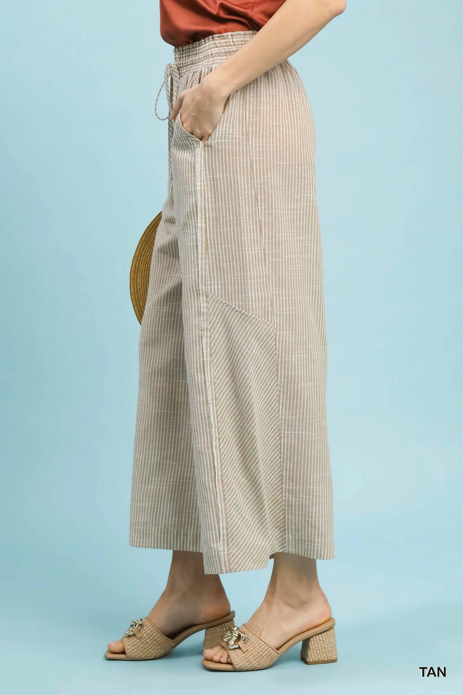 Umgee - Linen-Cotton Stripe Wide Leg Pants