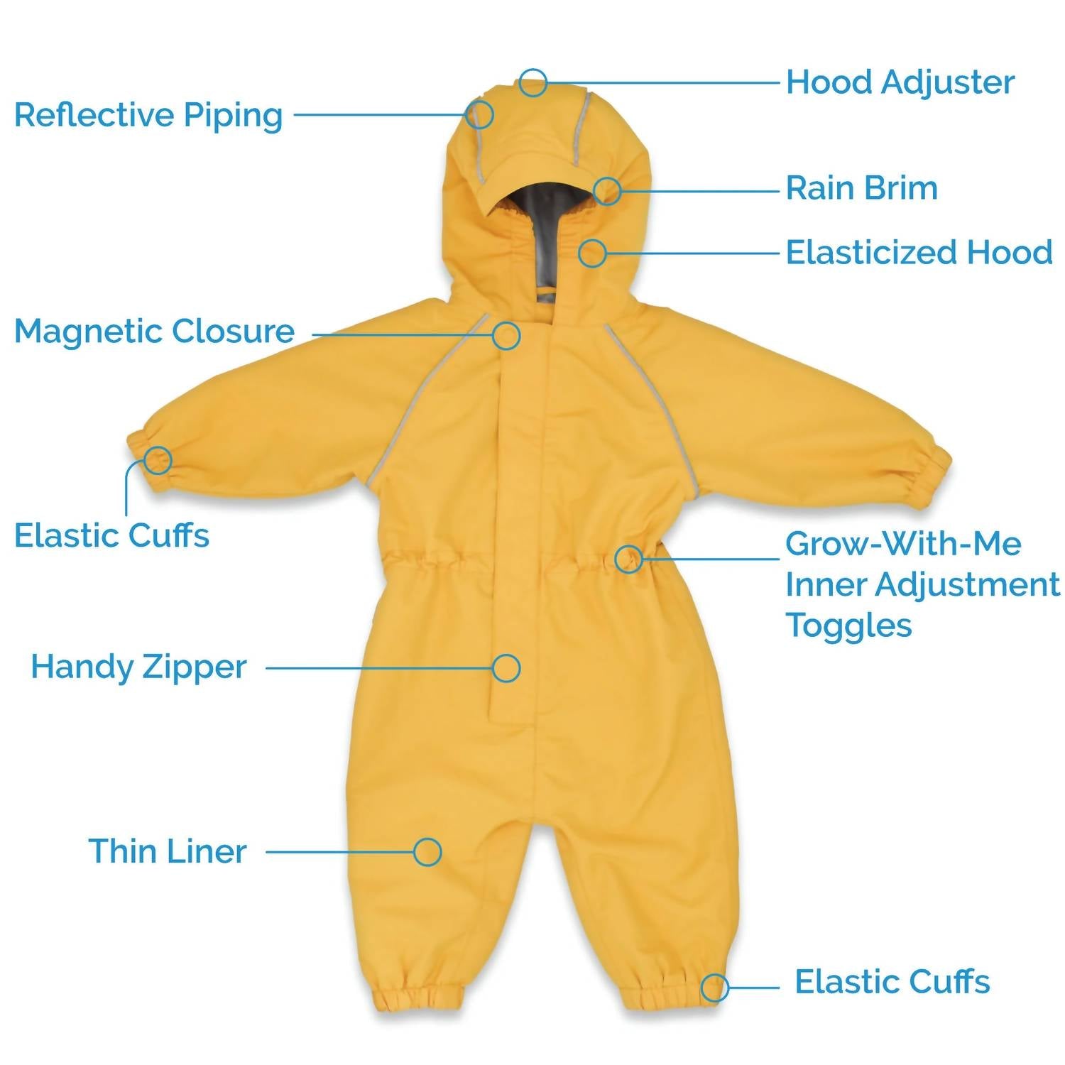 Jan & Jul Puddle Dry Rain Suit in yellow - kids' jacket - alternate view