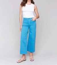 CHARLIE B Cropped Flare Leg Front Patch Pocket Pants in lagoon - women's pants