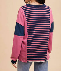 Anniewear - Striped Color Block Sweatshirt