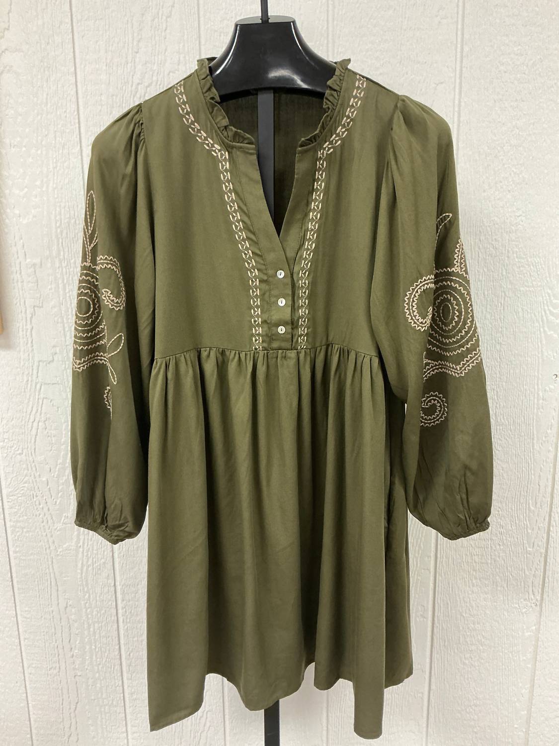 Vine & Love Paisley V-neck Mini Dress in olive - women's dress - alternate view