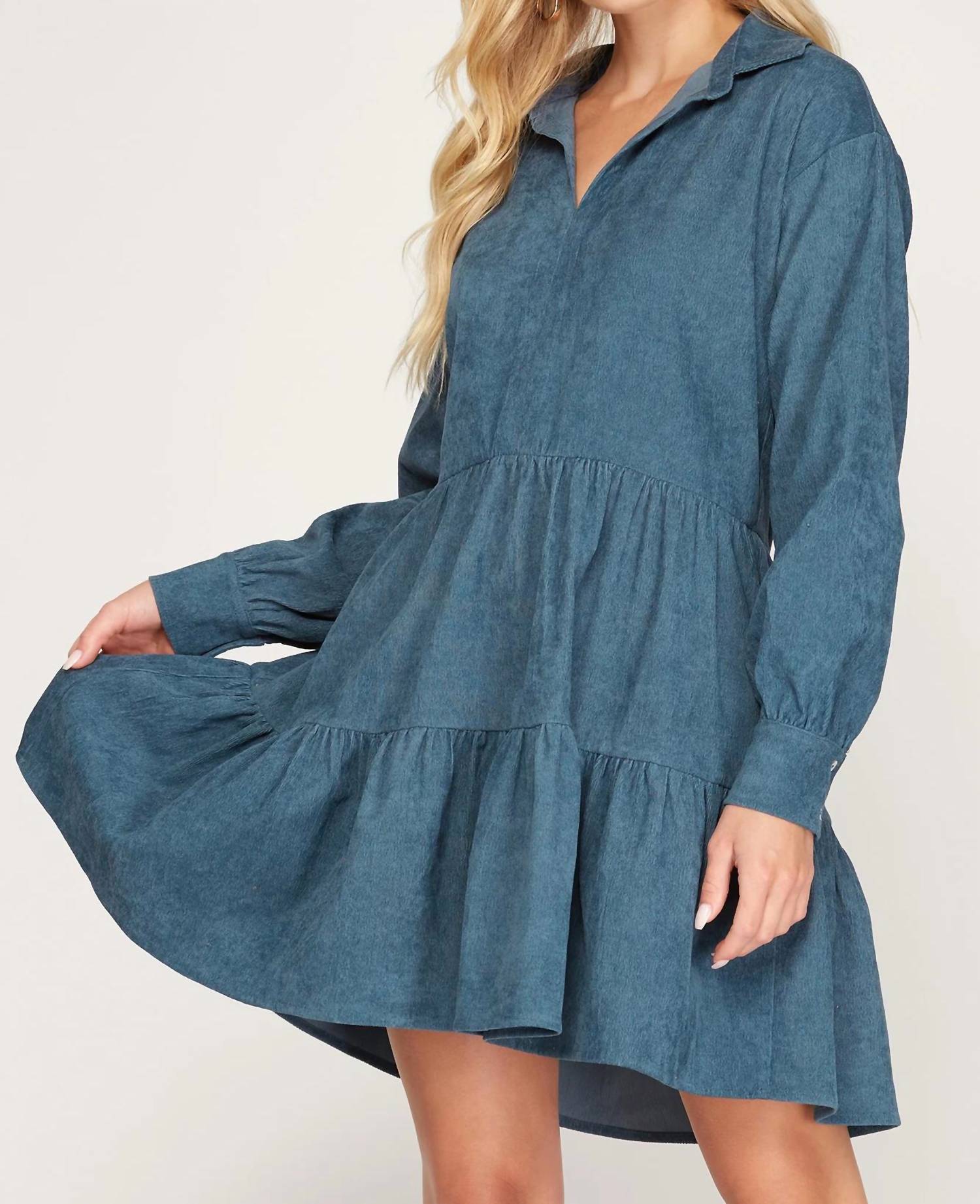 She + Sky - Tiered Corduroy Dress