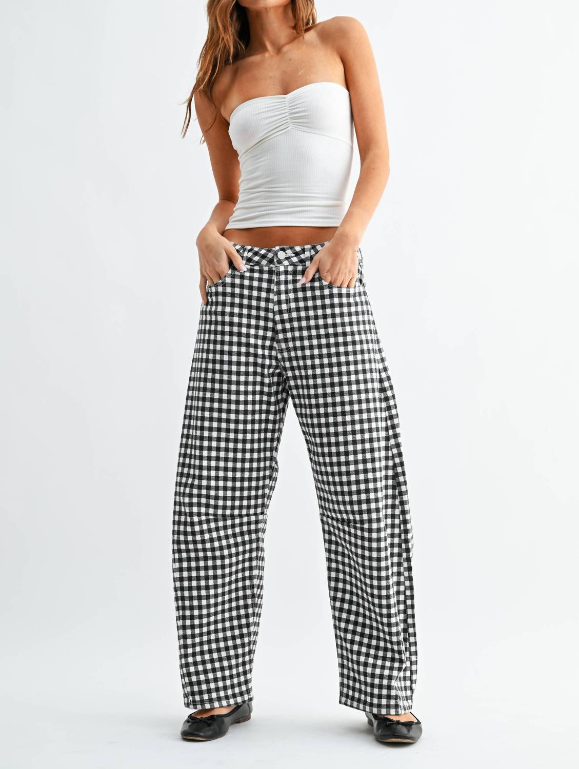 Just Black Denim - Gingham Barrel Jeans