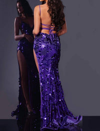 Jovani - Side Slit Sequin Prom Dress