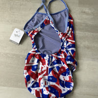 Dolfin Woman’s Salute V Back Swimsuit in red white blue - women's swimwear - alternate view
