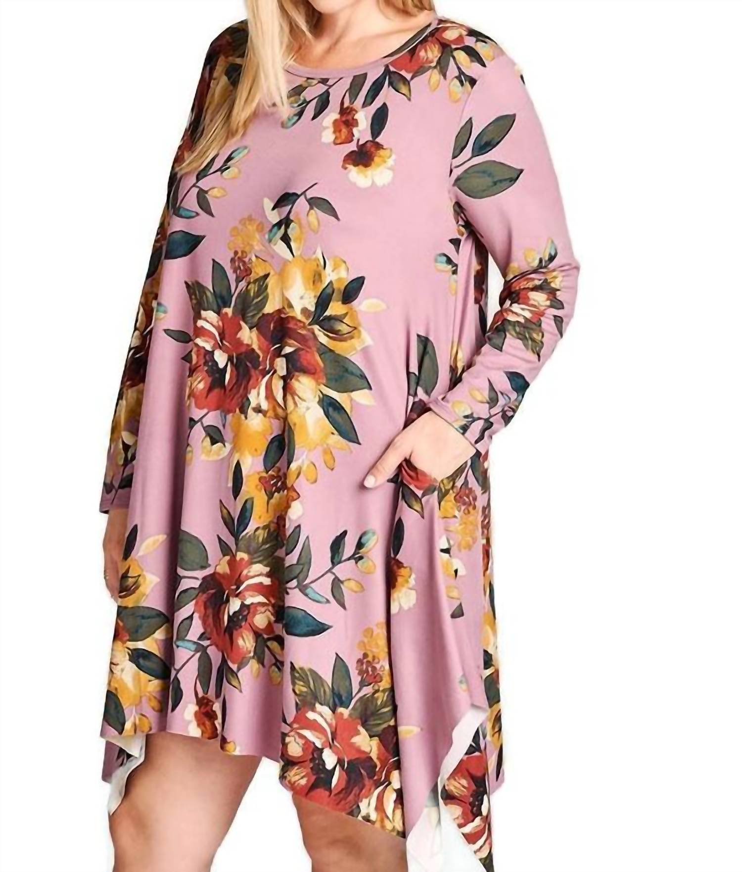 Oddi - Floral Jersey Knit Trapeze Dress - Plus