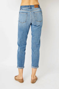 Judy Blue Women's Midrise Cuffed Slim Jean in blue - women's jeans - alternate view
