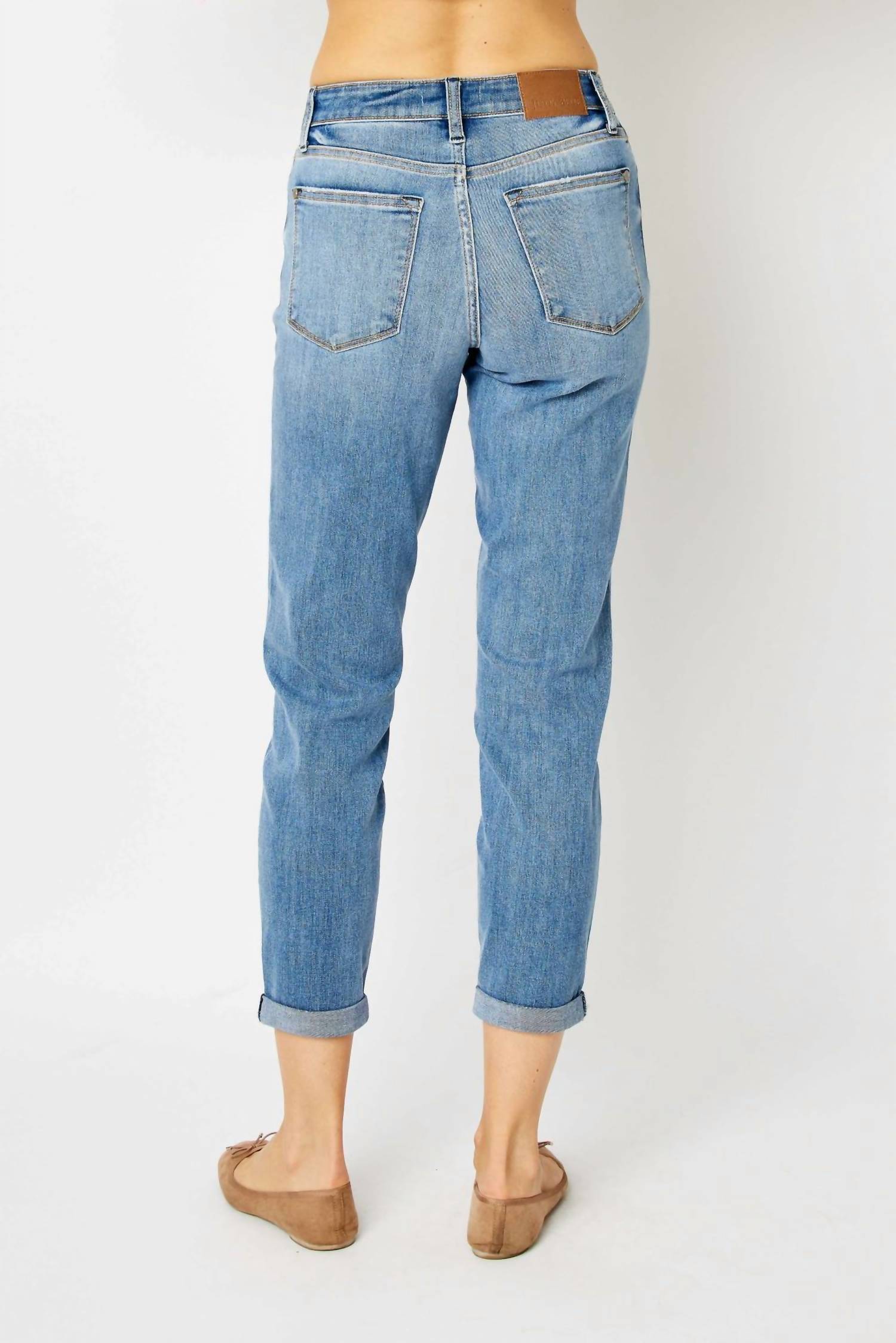 Judy Blue Women's Midrise Cuffed Slim Jean in blue - women's jeans - alternate view