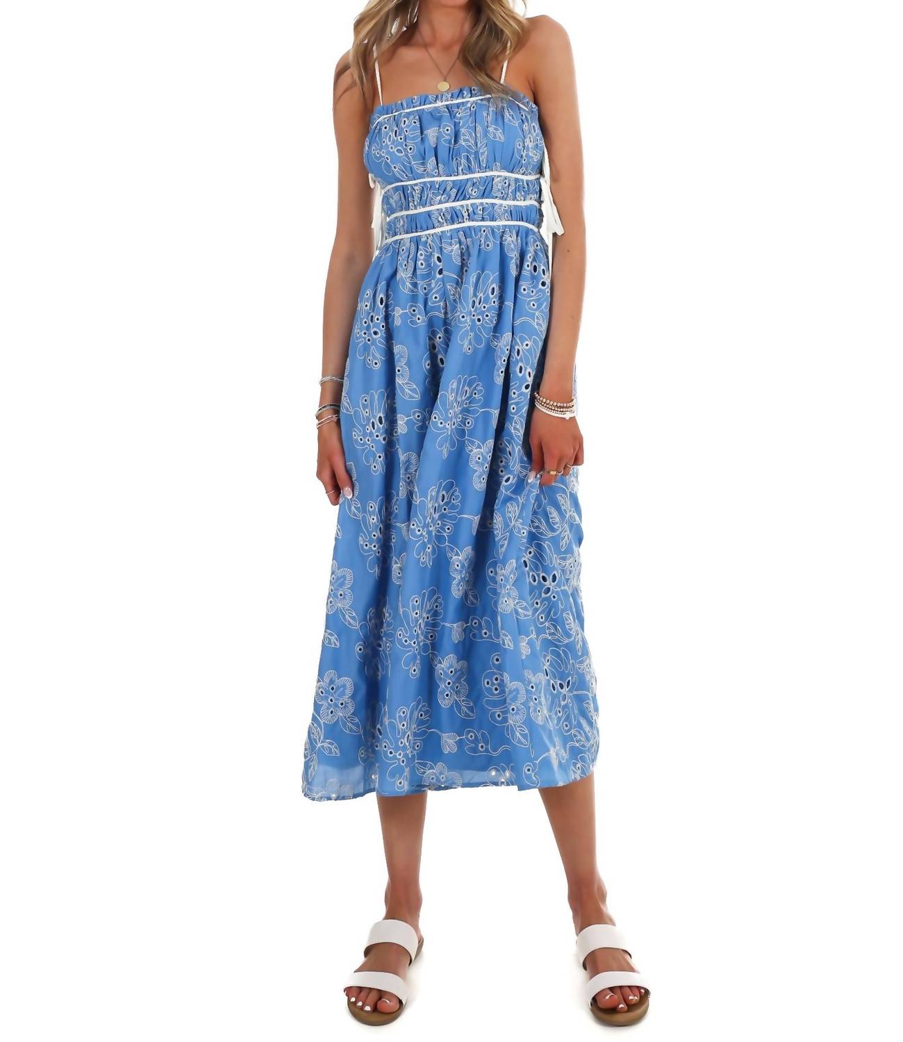 TCEC Garden Stroll Floral Eyelet Midi Dress in blue - women's dress - view 5