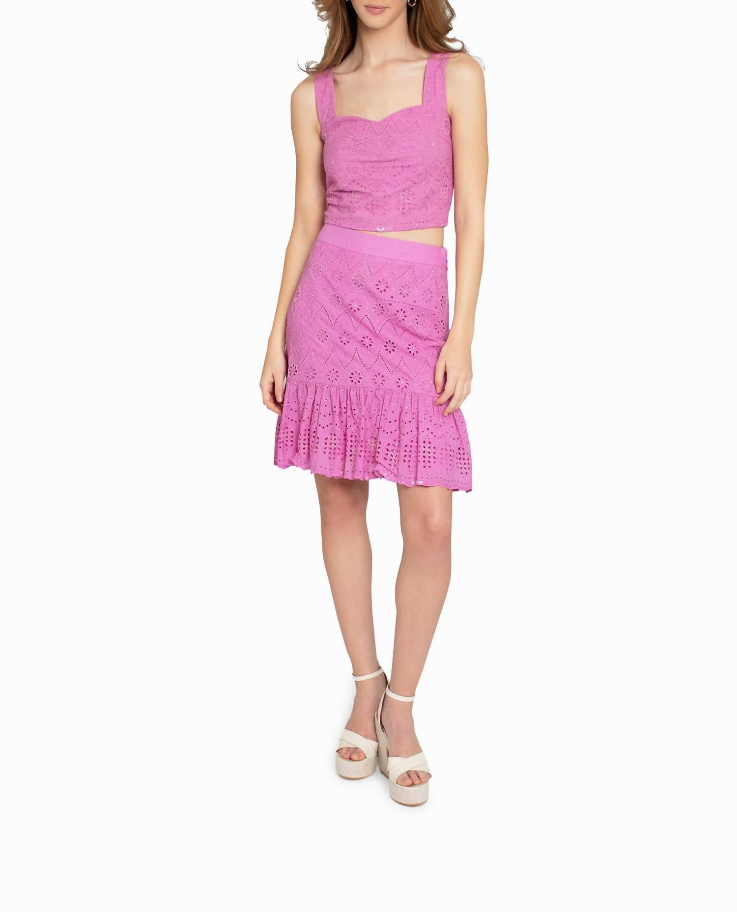 Nicole Miller - Embellished Eyelet Mini Skirt