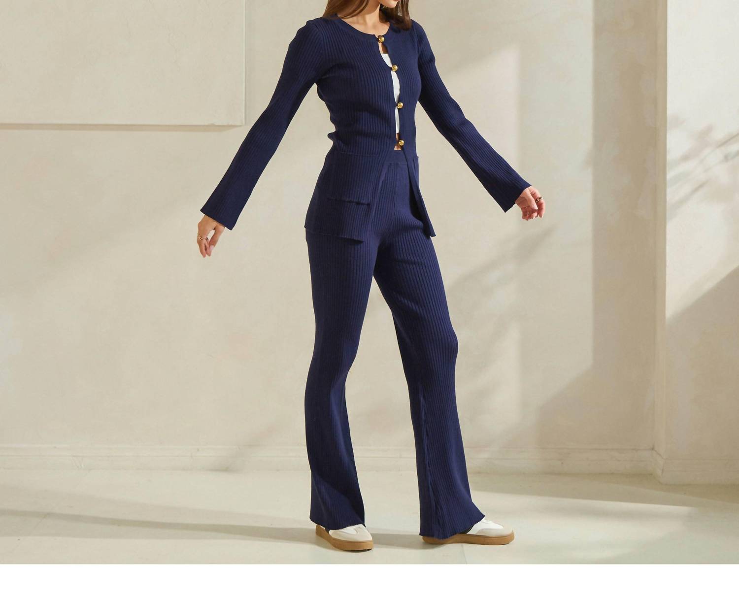 ABLE Button Front Sweater Top & Pants Set in blue - women's pants - alternate view