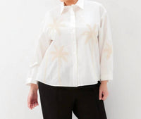 Karen Kane - Bell Sleeve Embroidered Palm Tree Shirt - Plus