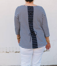 Multiples - 3/4 Sleeve Scoop Neck Laced Tie Back Hi-lo Top