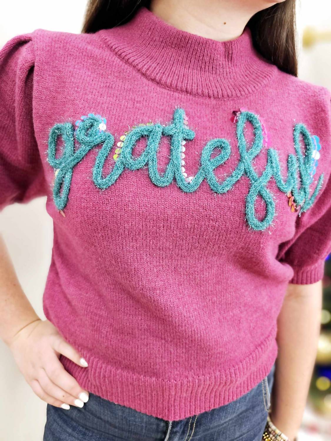Peach Love - Grateful Puff Sleeve Sweater