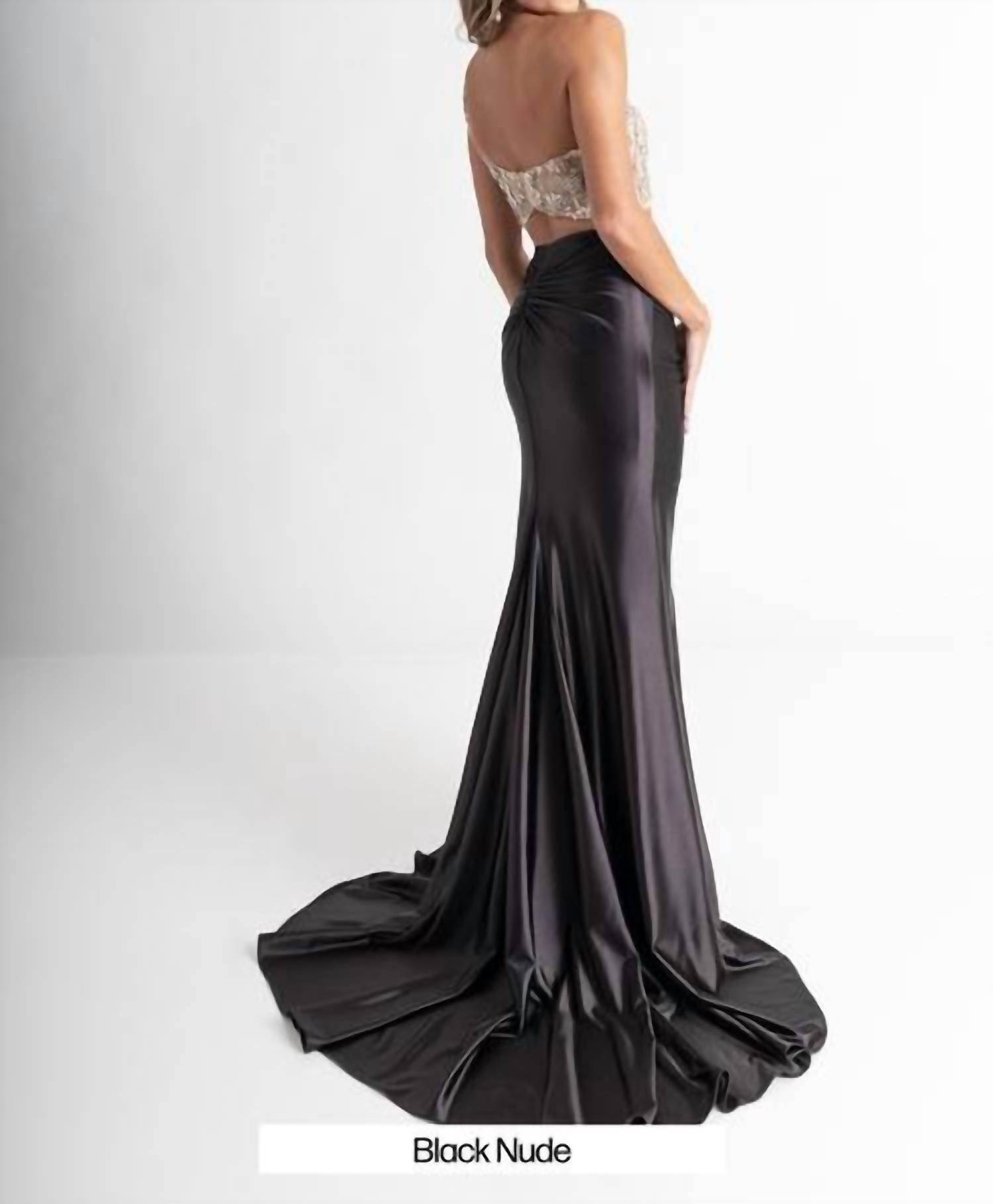 Rachel Allan One Shoulder Two-tone Gown in black nude - women's dress - detail view