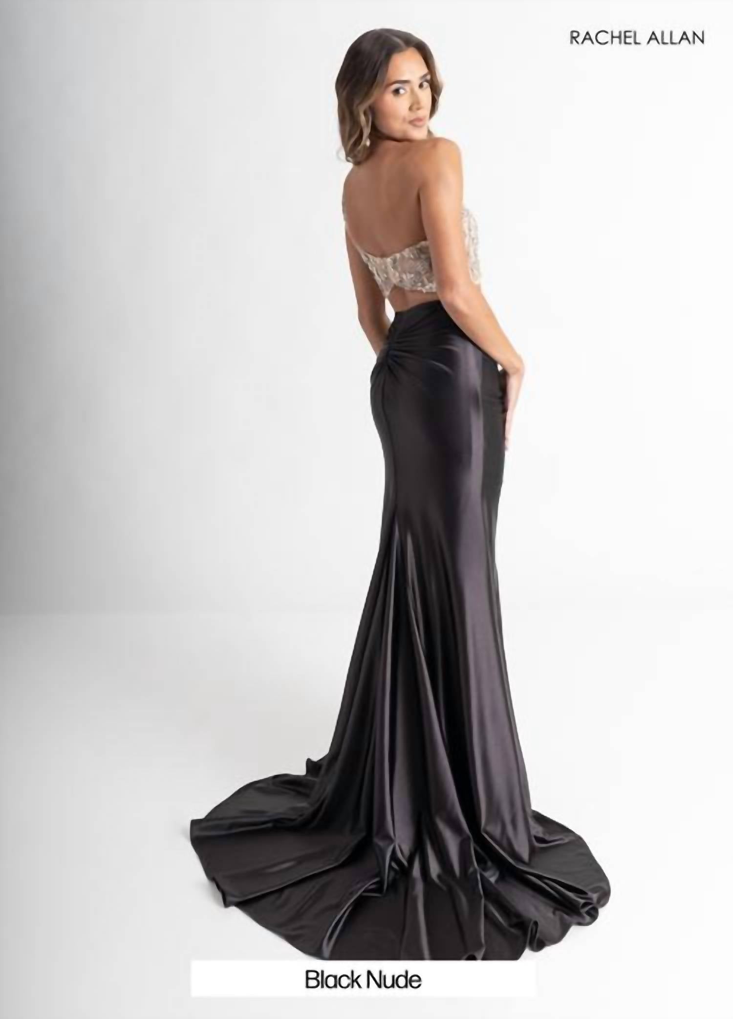 Rachel Allan One Shoulder Two-tone Gown in black nude - women's dress - alternate view