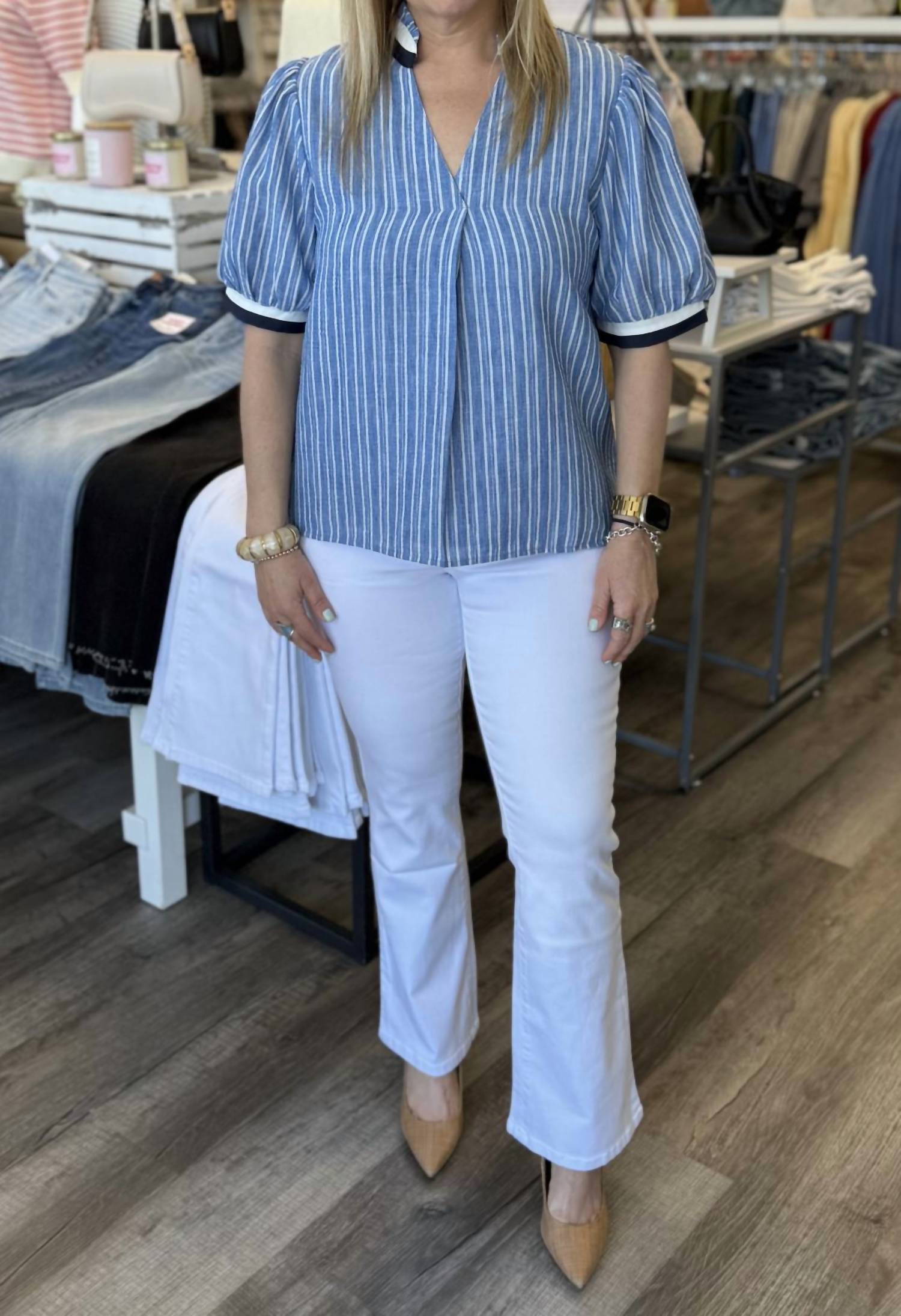 Thml - Short Sleeve Striped V Neck Top