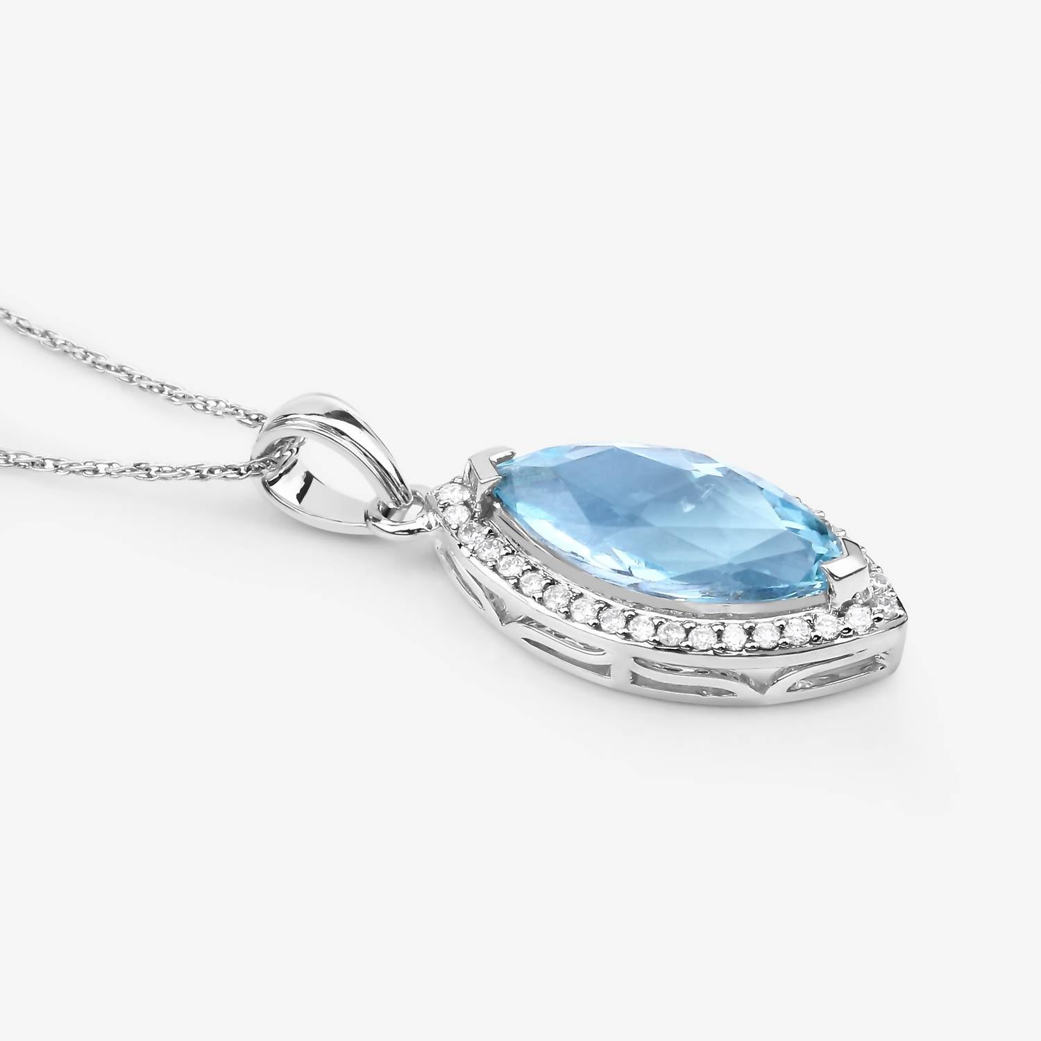Diana M Jewels Women's Marquise Natural Aquamarine Pendant Necklace (2.55 Ct) - Signature in 14k white gold - women's jewelry - detail view