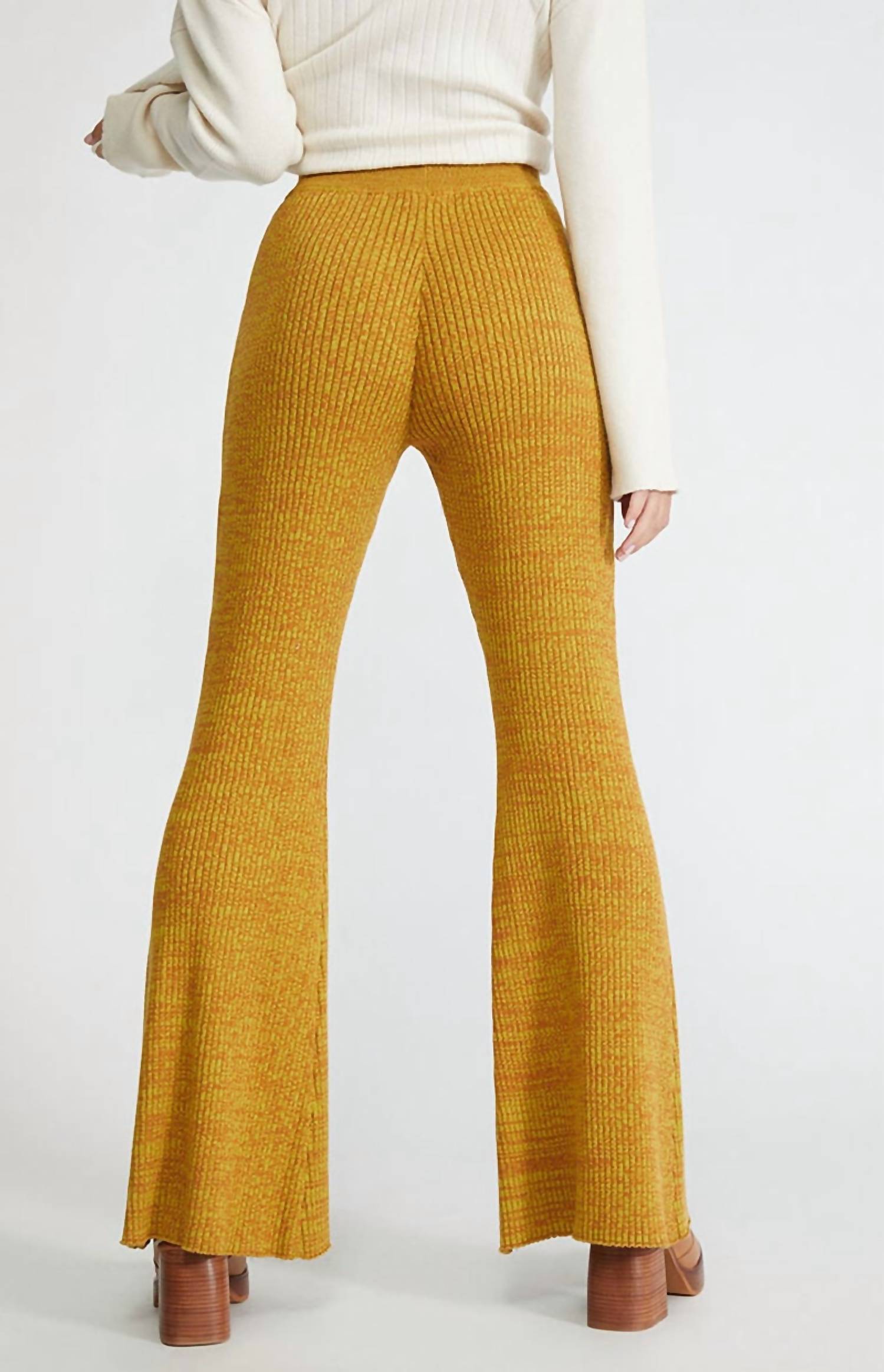 ANOTHER GIRL Ribbed Flare Pants in mustard - women's pants - detail view