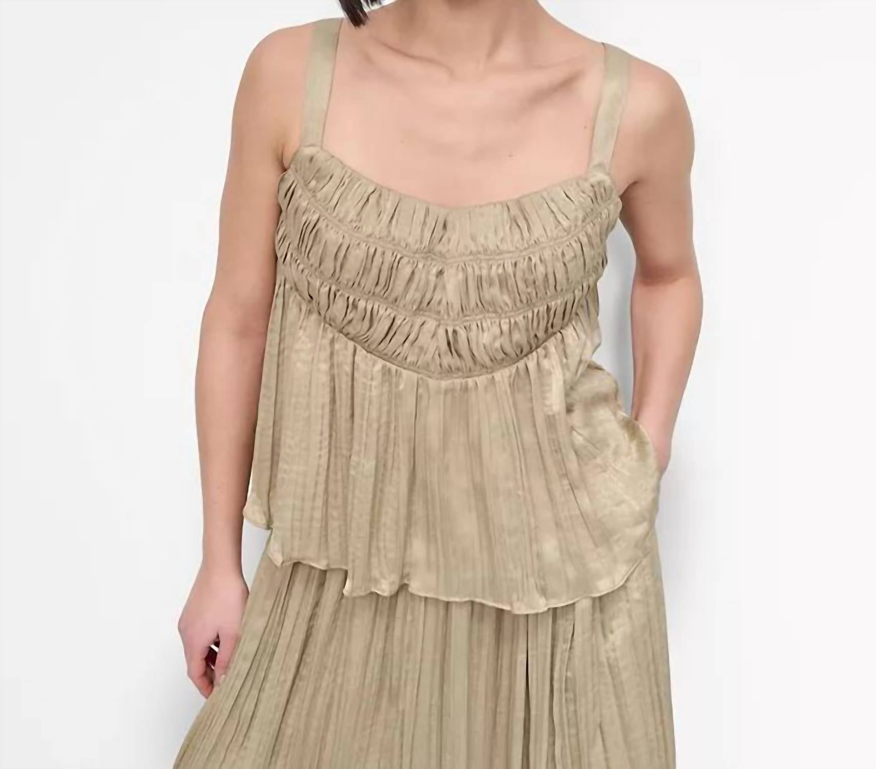 DKNY Crushed Crease Smocked Top in pale moss - women's tank top