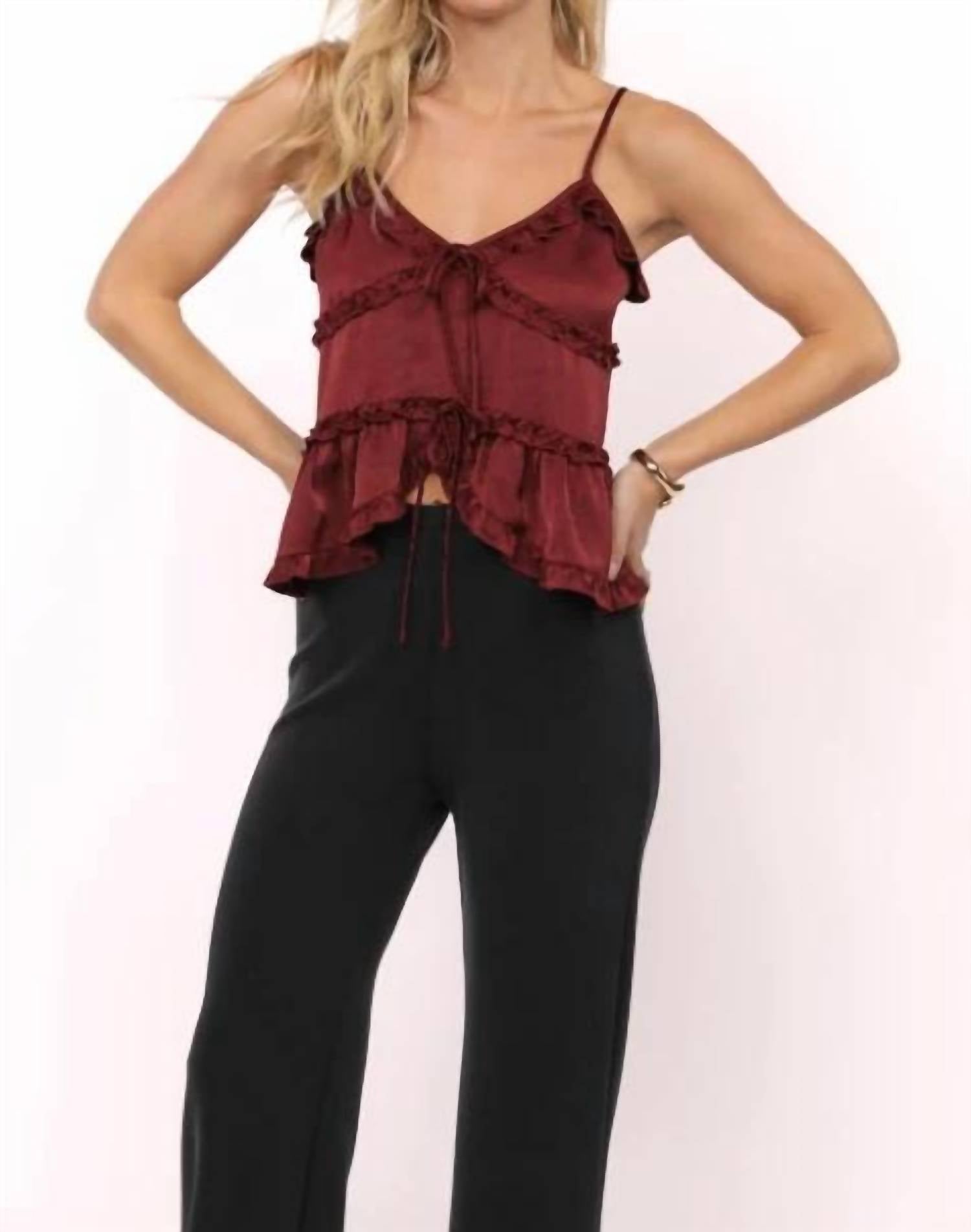 Sadie & Sage - Women's Ivy Ruffle Trim V-neck Top
