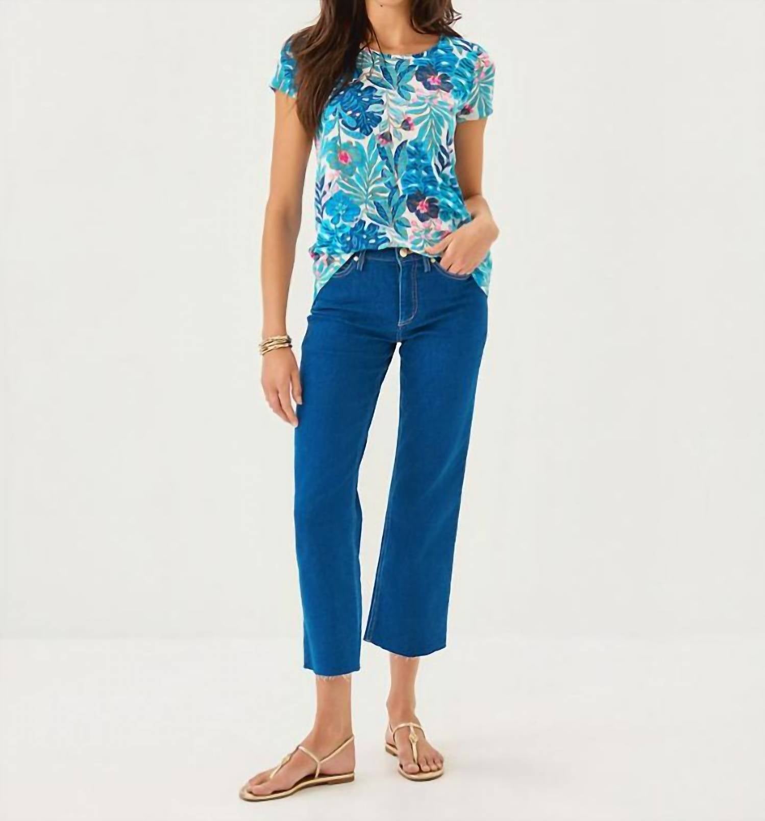 Lilly Pulitzer Etta Scoopneck Tee in breezy aqua best fronds forever - women's t-shirt - view 5