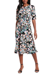 London Times - Floral A-line Midi Dress