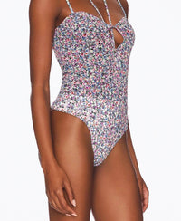 RIANNE CUTOUT STRETCH-MESH HALTERNECK BODYSUIT