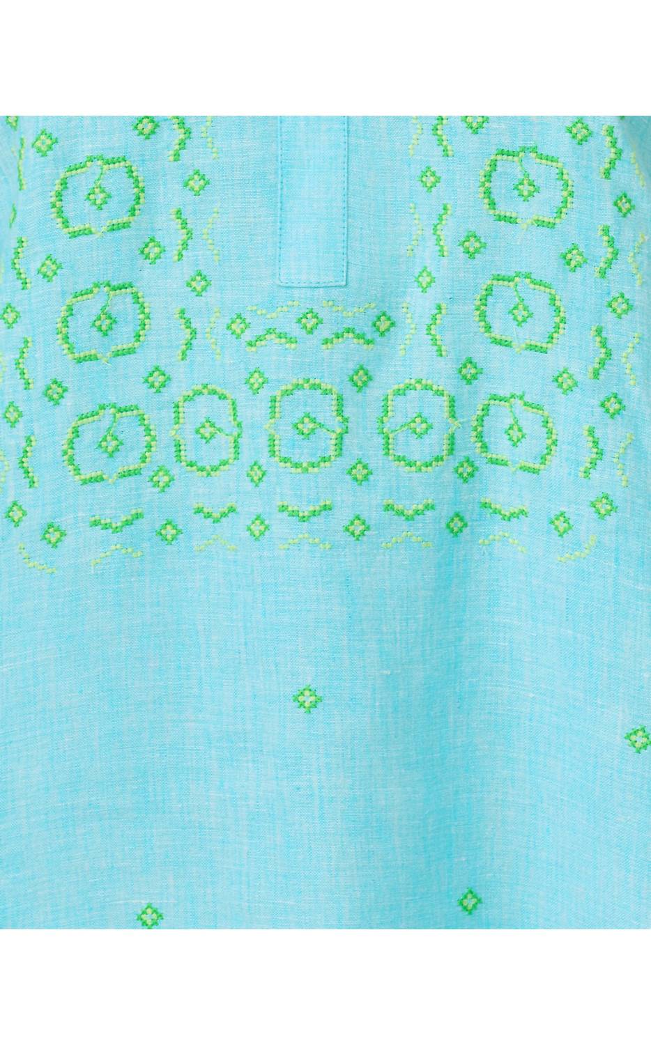 Lilly Pulitzer Mialeigh Elbow Sleeve Linen Dress in capri blue x resort white - women's dress - view 7